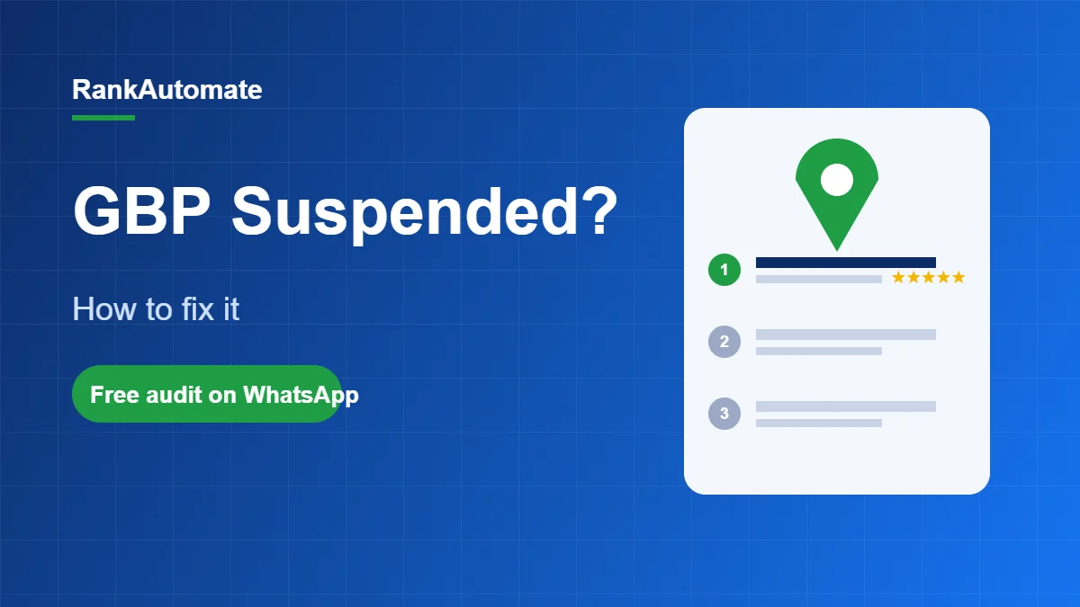 GBP Suspended? – How to fix it: RankAutomate graphic with a Google Maps pin and local ranking results