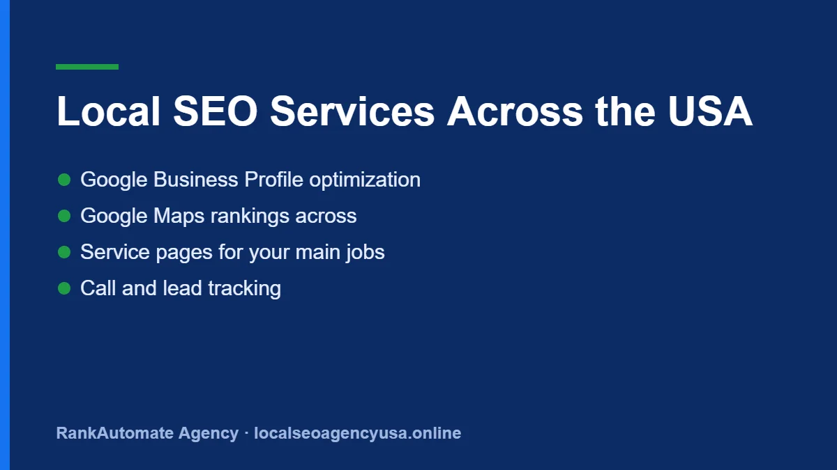 Local SEO USA: Google Business Profile, Maps rankings, service pages and call tracking for local companies